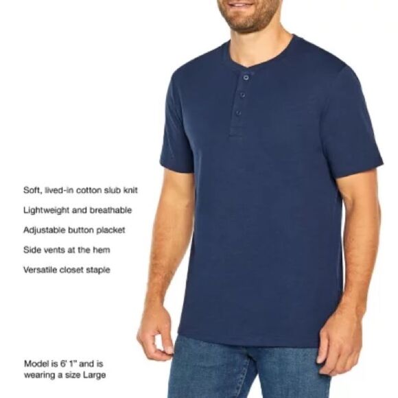NEW Gap Mens Slub Henley Blue Shirt - Picture 4 of 9